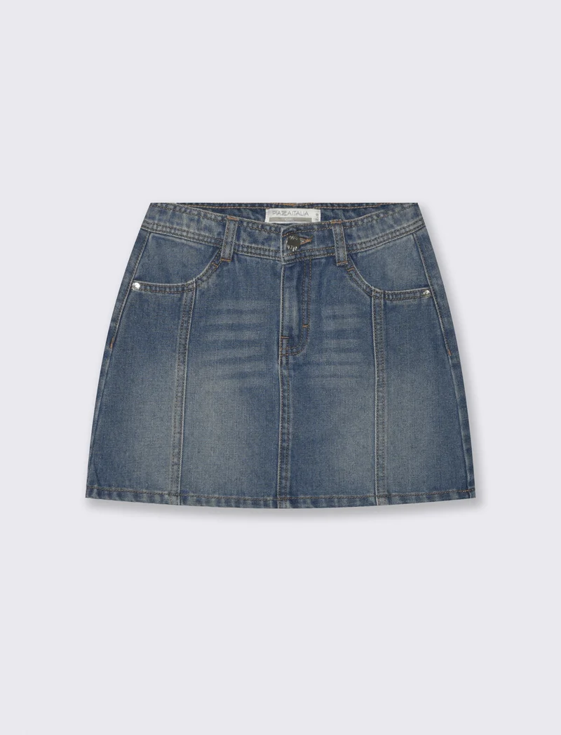 Gonna in denim con tasche e bustino - Denim