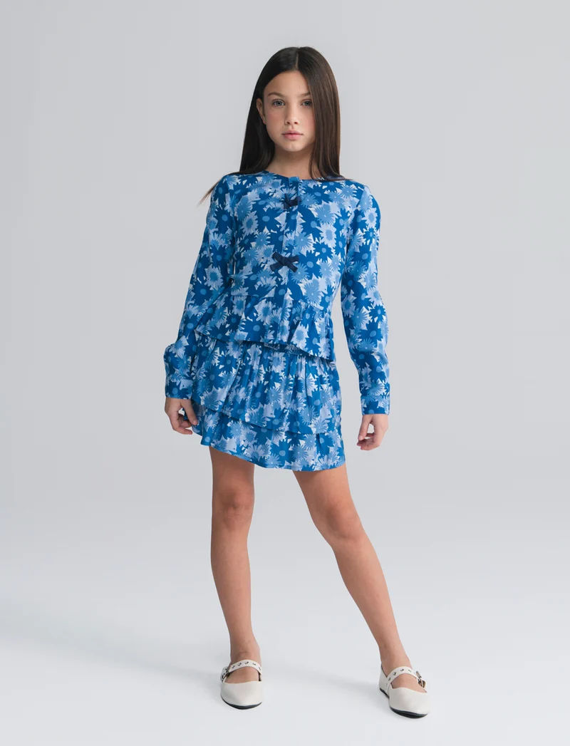 Camicia manica lunga bambina in viscosa - Blu