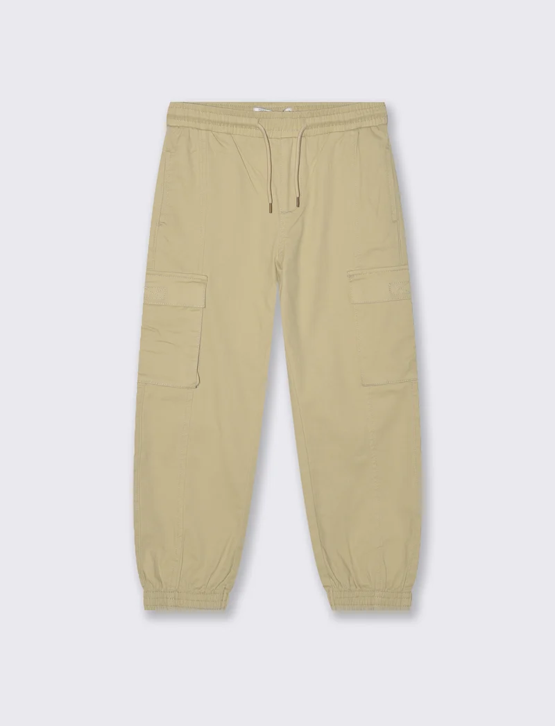 Jogger in popeline con tasconi e coulisse - Beige