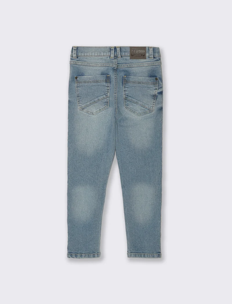Jeans 5 tasche con rotture e vita elastica - Denim