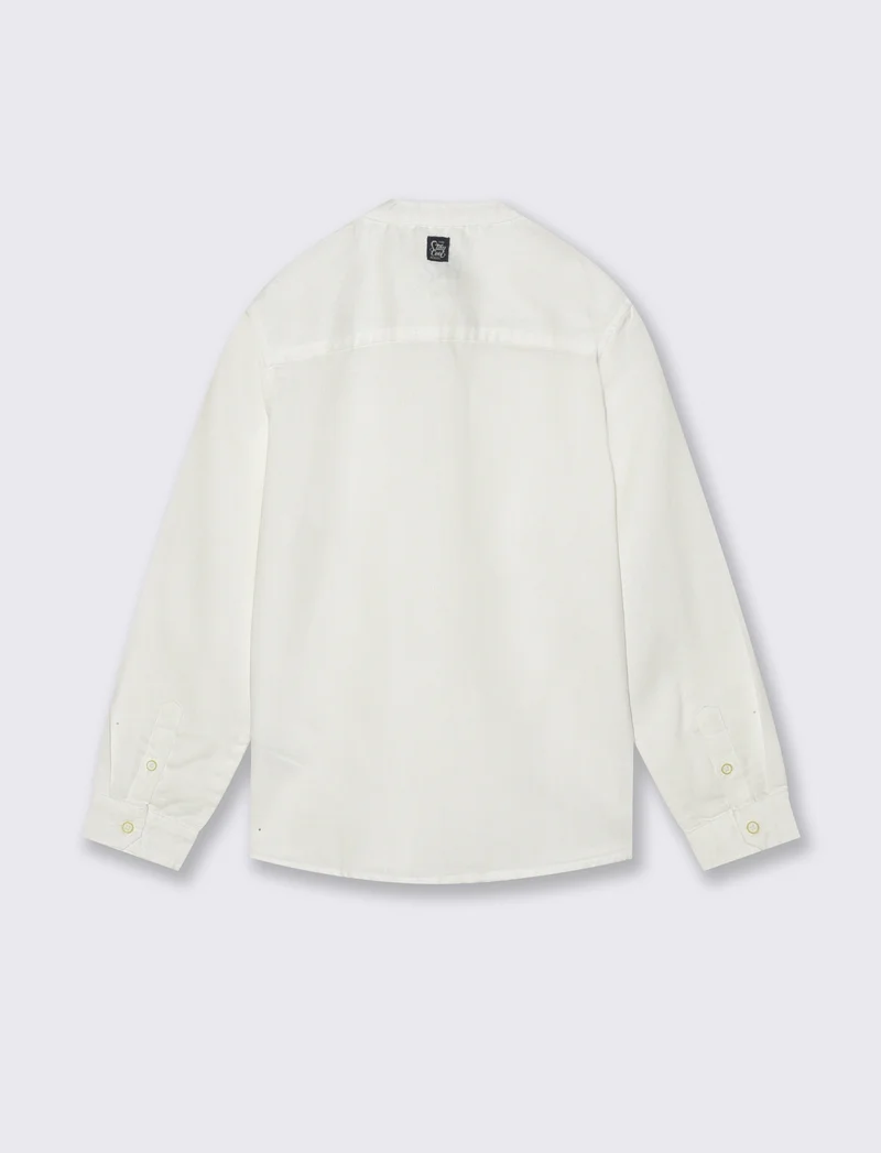 Camicia manica lunga in misto cotone - Bianco latte
