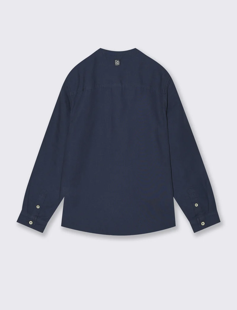 Camicia manica lunga in misto cotone - Blu