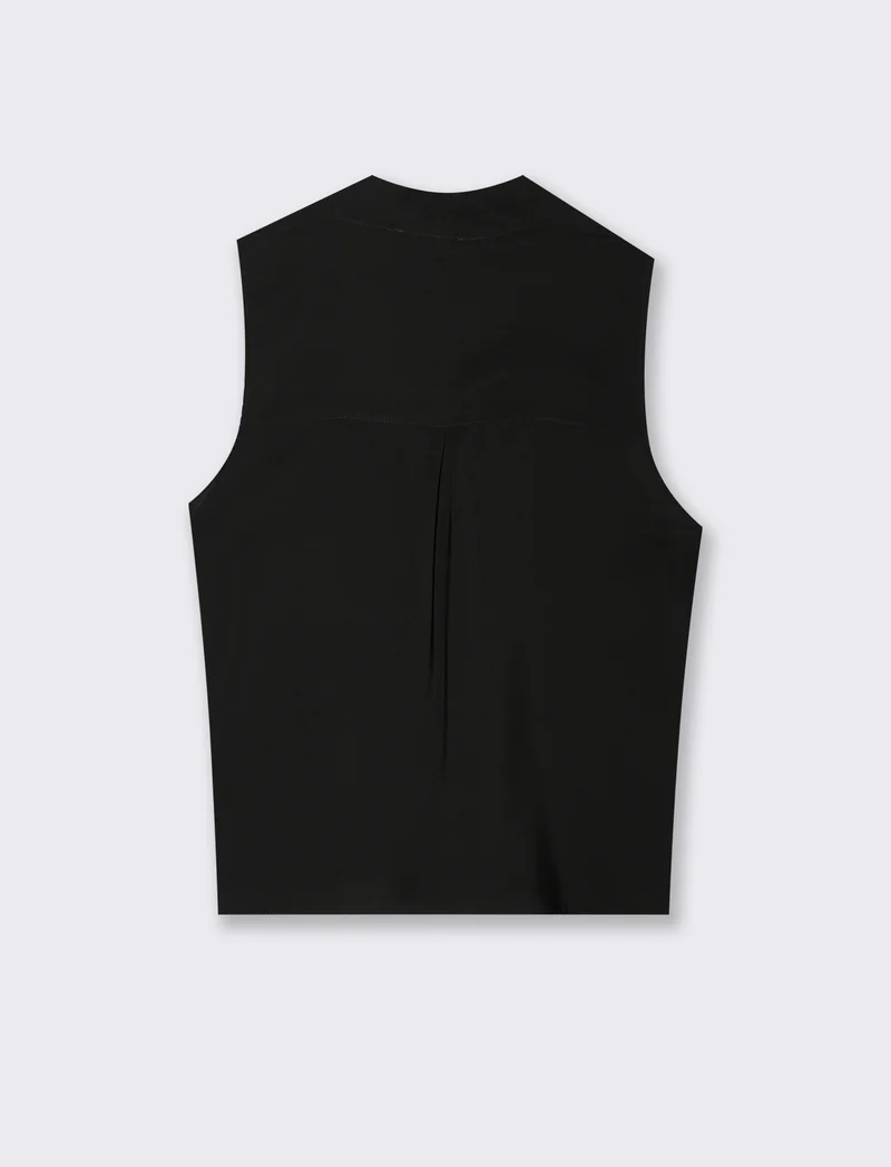 Top smanicato con scollo a V - Nero