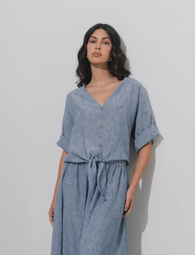 Casacca con bottoni scollo a V - Denim