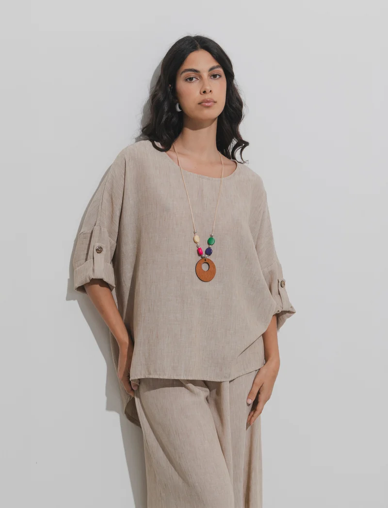 Casacca over con collana - Beige