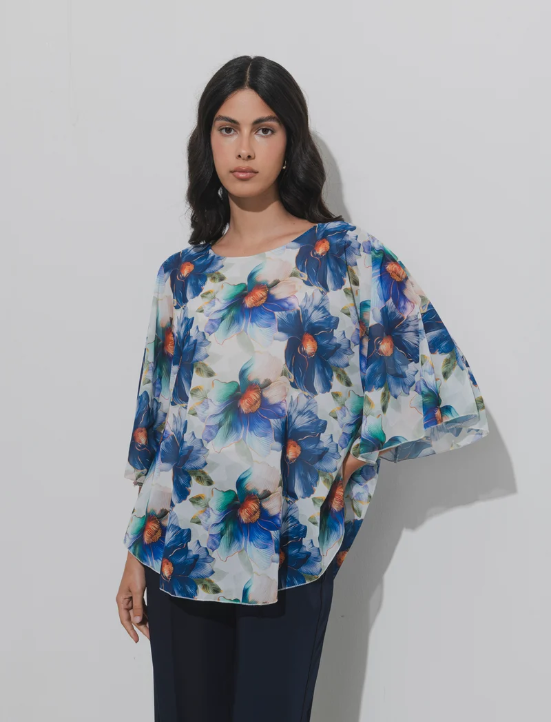 Casacca stampata over in tessuto leggero - Blu