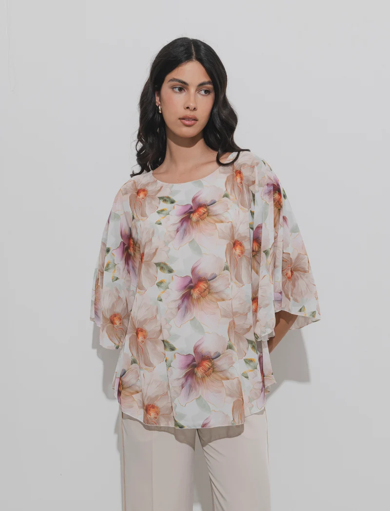 Casacca stampata over in tessuto leggero - Beige