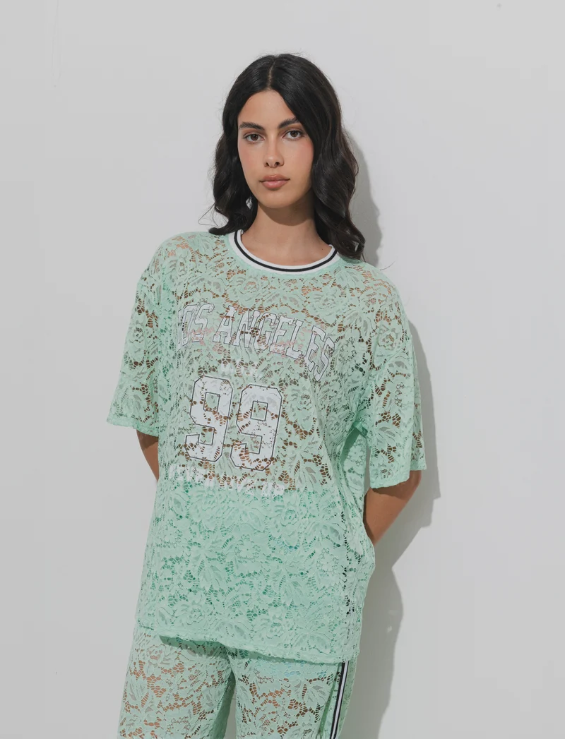 Tshirt in pizzo con stampa sul davanti - ACQUA