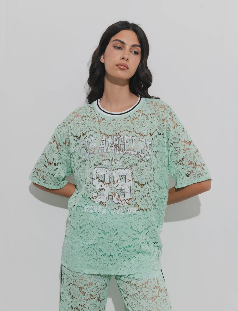 Tshirt in pizzo con stampa sul davanti - ACQUA