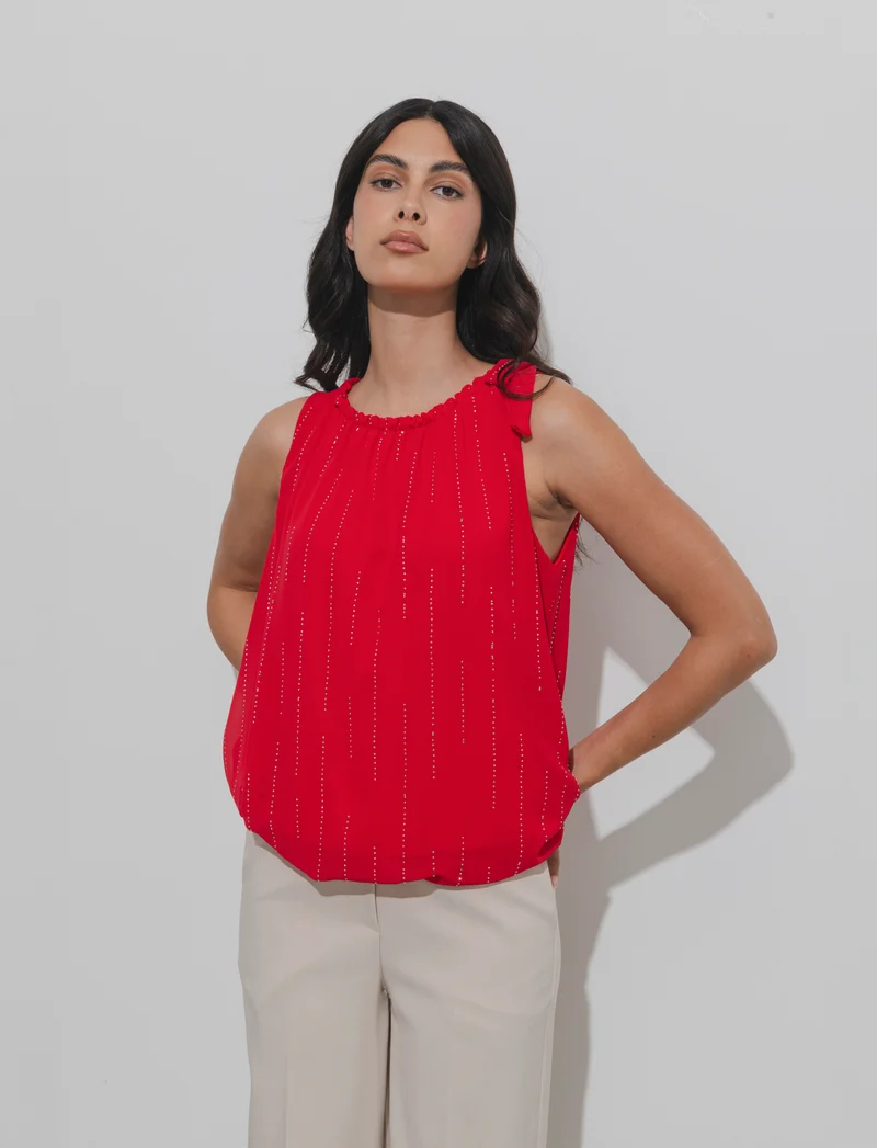 Top in fantasia con tessuto leggero - Rosso
