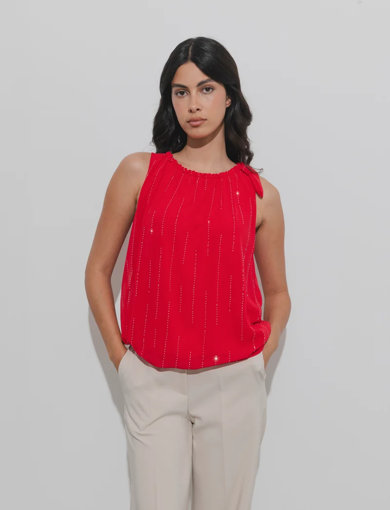 Top in fantasia con tessuto leggero - Rosso