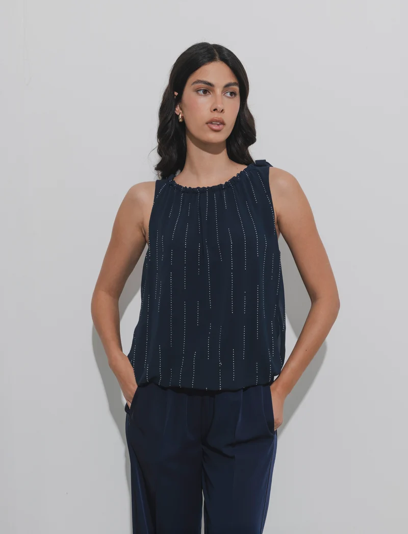 Top in fantasia con tessuto leggero - Blu