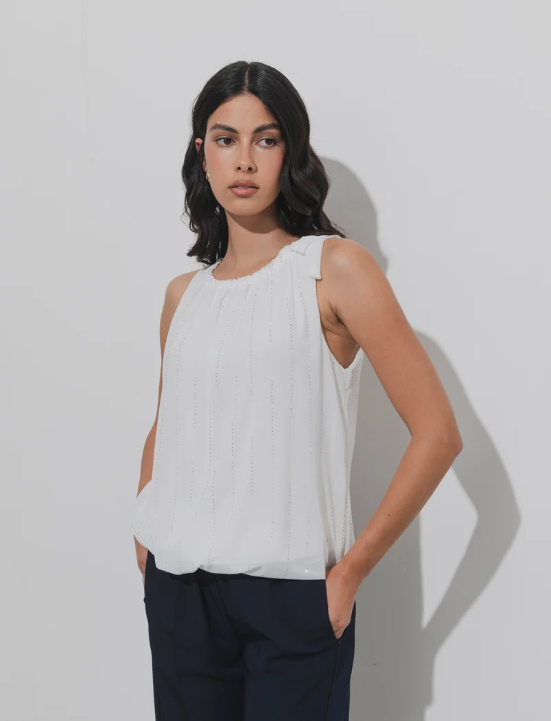 Top in fantasia con tessuto leggero - Bianco