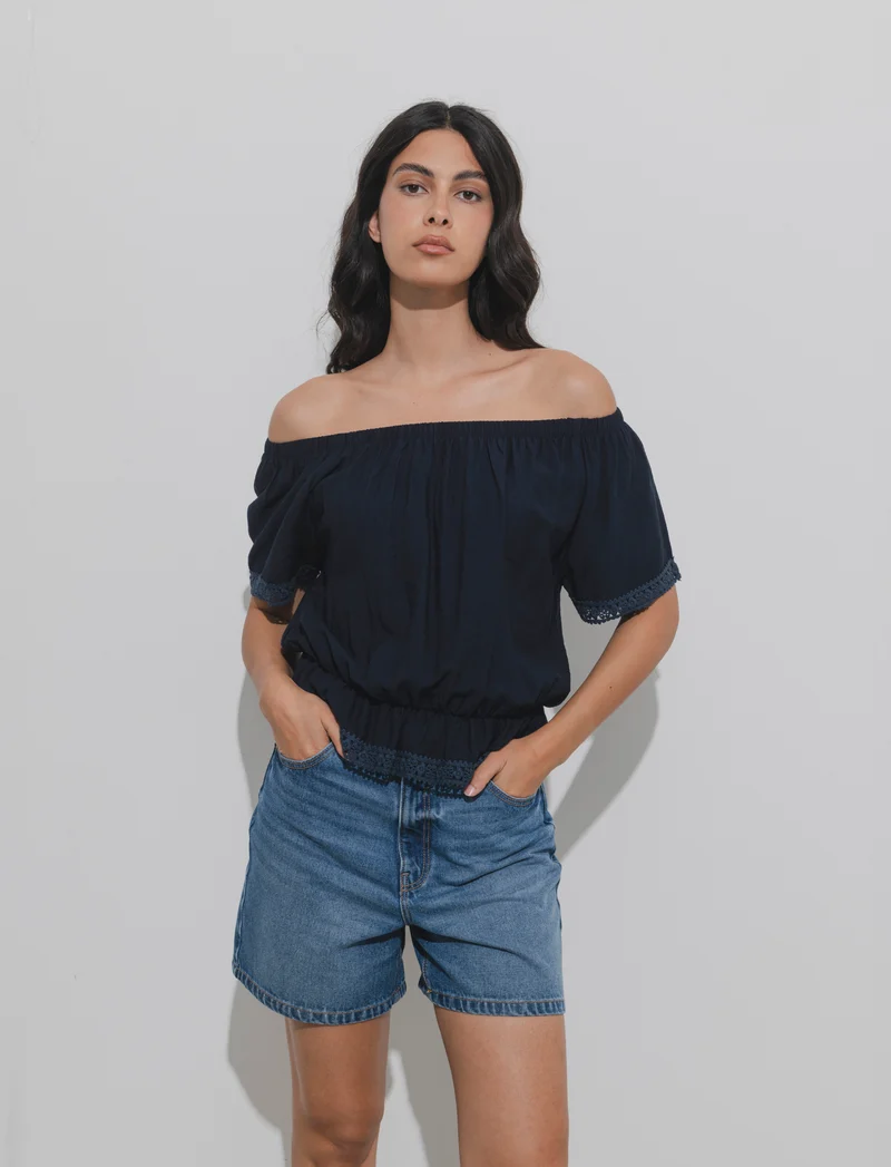 T-shirt con pizzo da donna - Blu