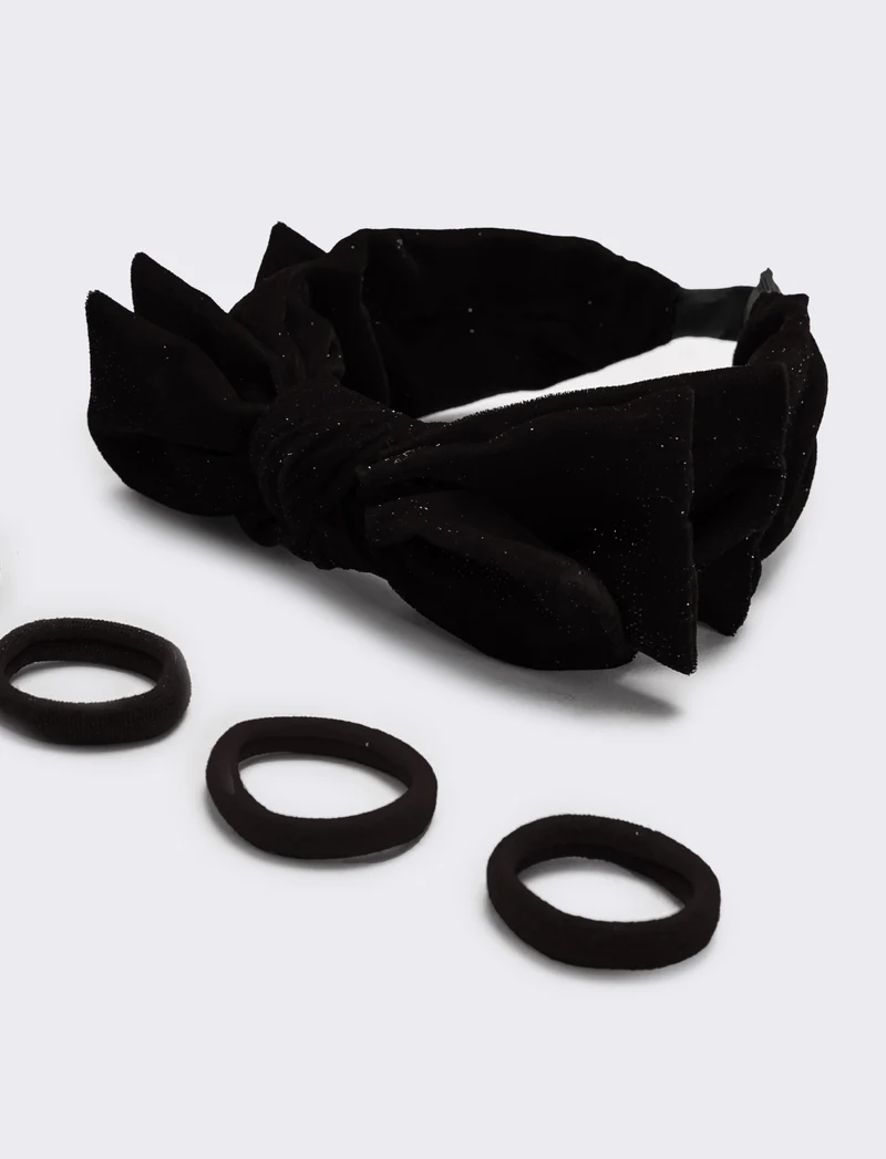 Set cerchietto con fiocco ed elastici bambina - Nero