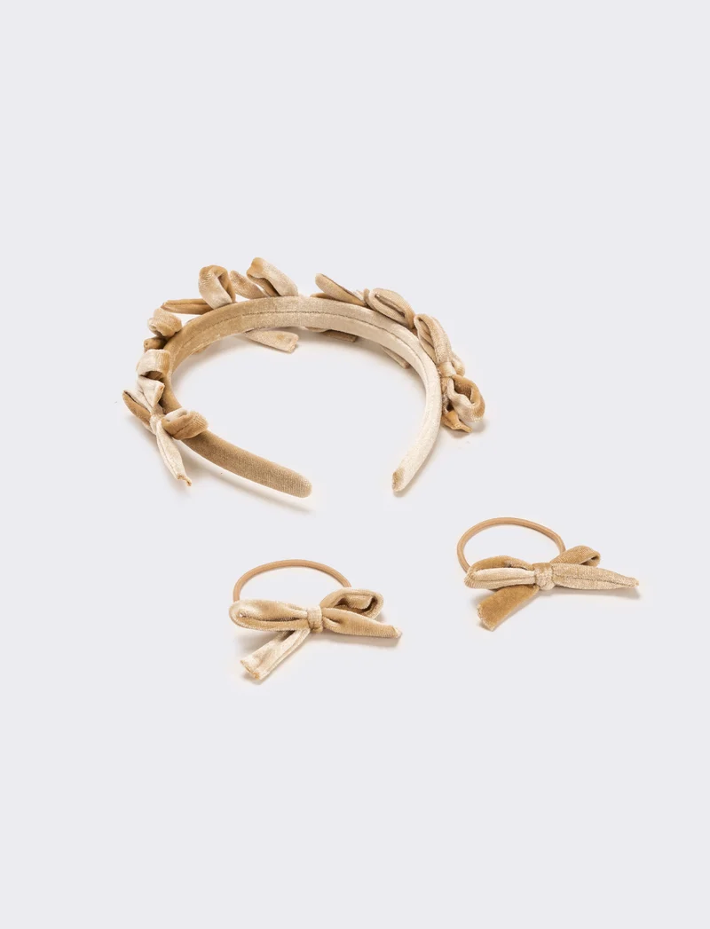 Set velluto con fiocchetti bambina - Beige