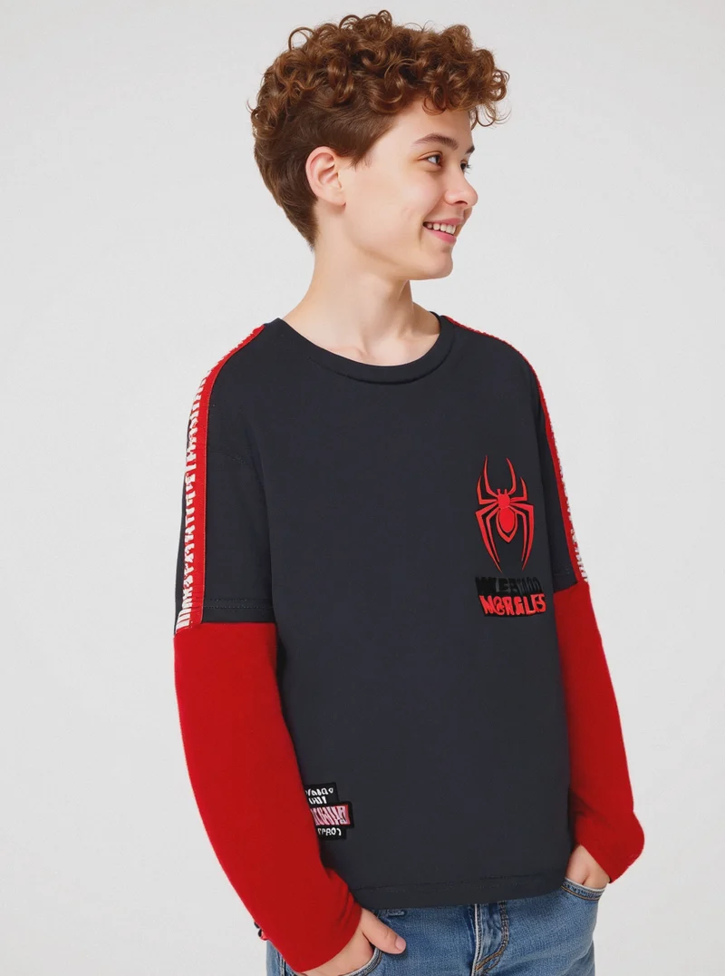T-SHIRT FINTA MEZZA MANICA SPIDERMAN - Grigio piombo