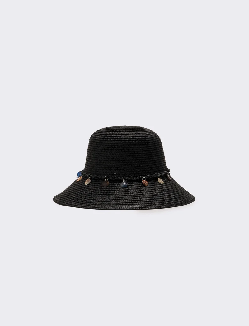 Cappello donna pescatore con medagline madreperla - Nero