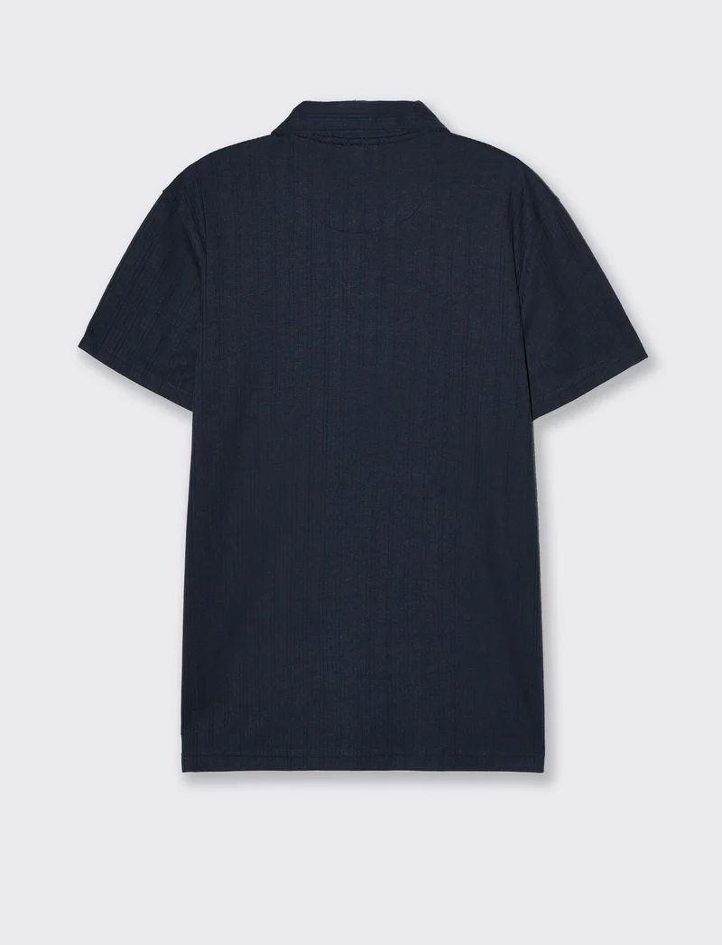 Polo a coste effetto maglia da uomo - Blu