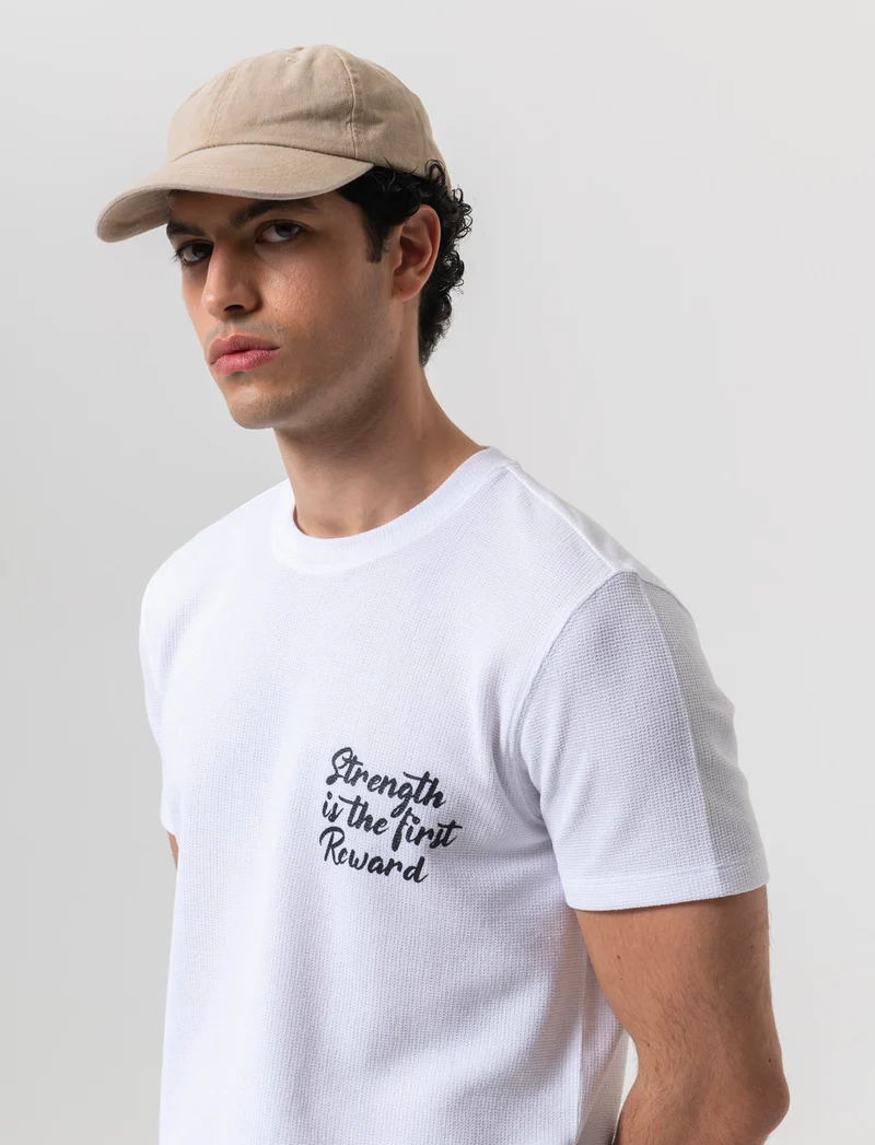 T-shirt waffle boxy fit da uomo - Bianco