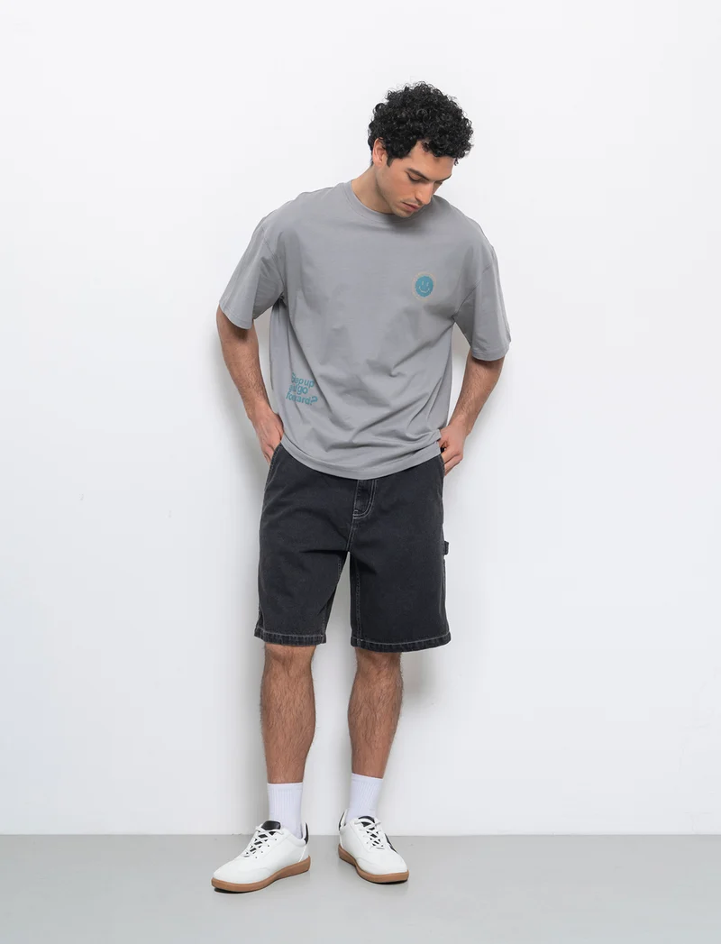 T-shirt boxy fit in cotone con stampe da uomo - Grigio