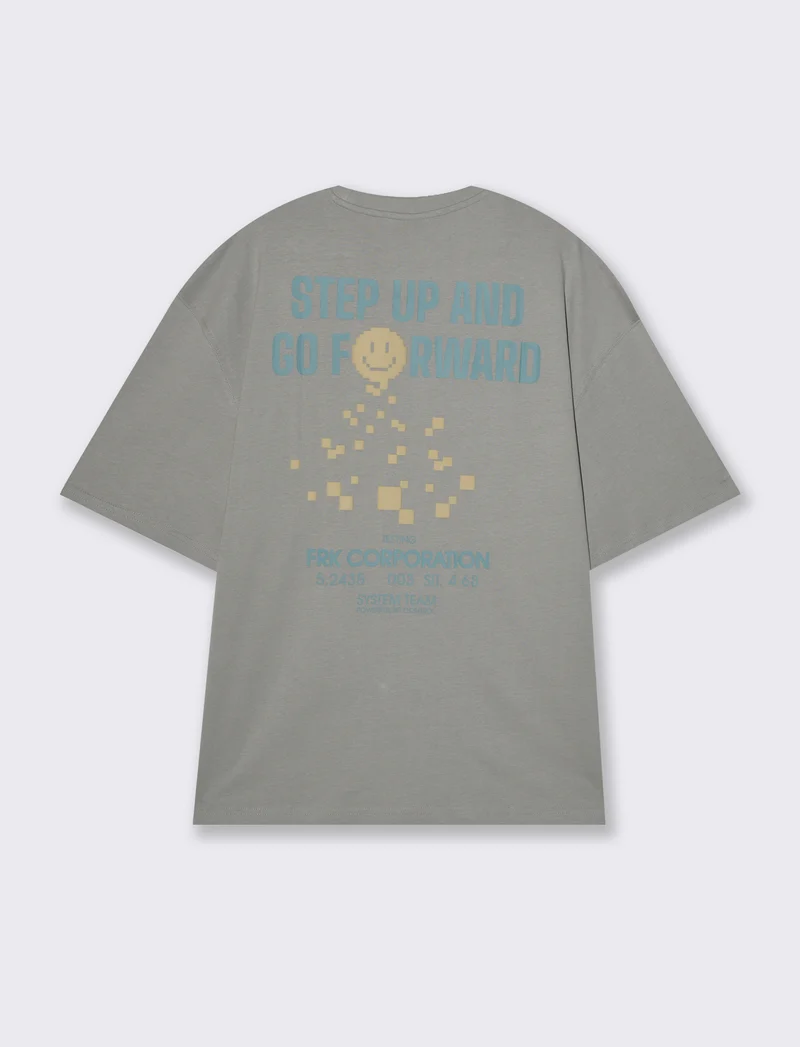 T-shirt boxy fit in cotone con stampe da uomo - Grigio