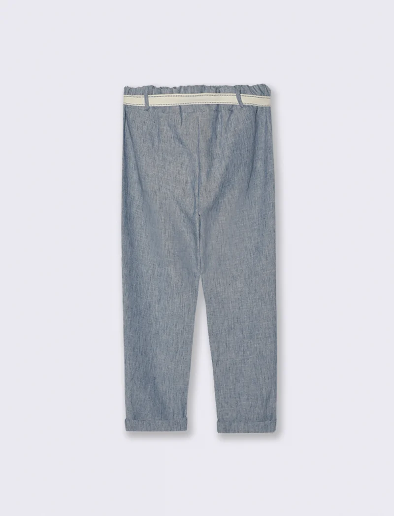 Pantalone con elastico in vita e cintura - Denim