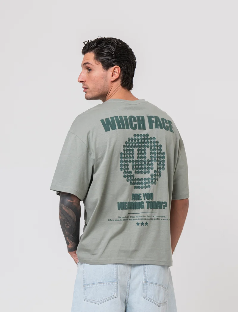 T-shirt boxy fit in cotone con stampe da uomo - Verde