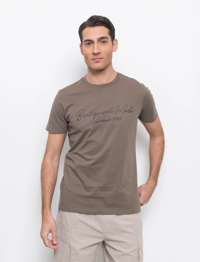 T-shirt con stampa effetto ricamo da uomo - Grigio fango