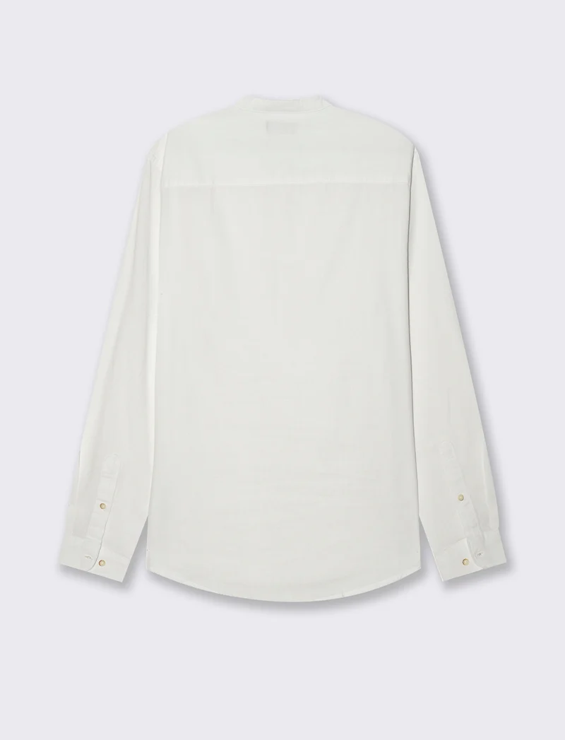 Camicia a casacca misto lino da uomo - Bianco