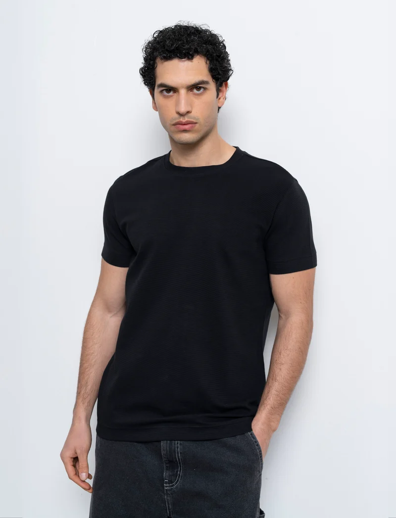 T-shirt struttura ottoman da uomo - Nero