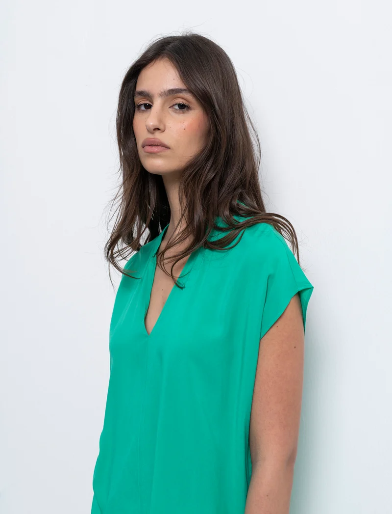 Casacca con scollo a v da donna - Verde smeraldo