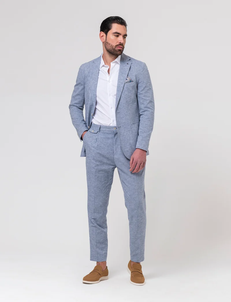 Blazer da completo tessuto misto lino da uomo - Blu