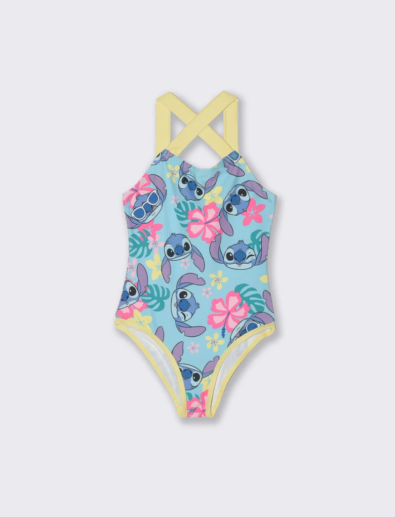 Costume intero con stampa Stitch da bambina - Blu