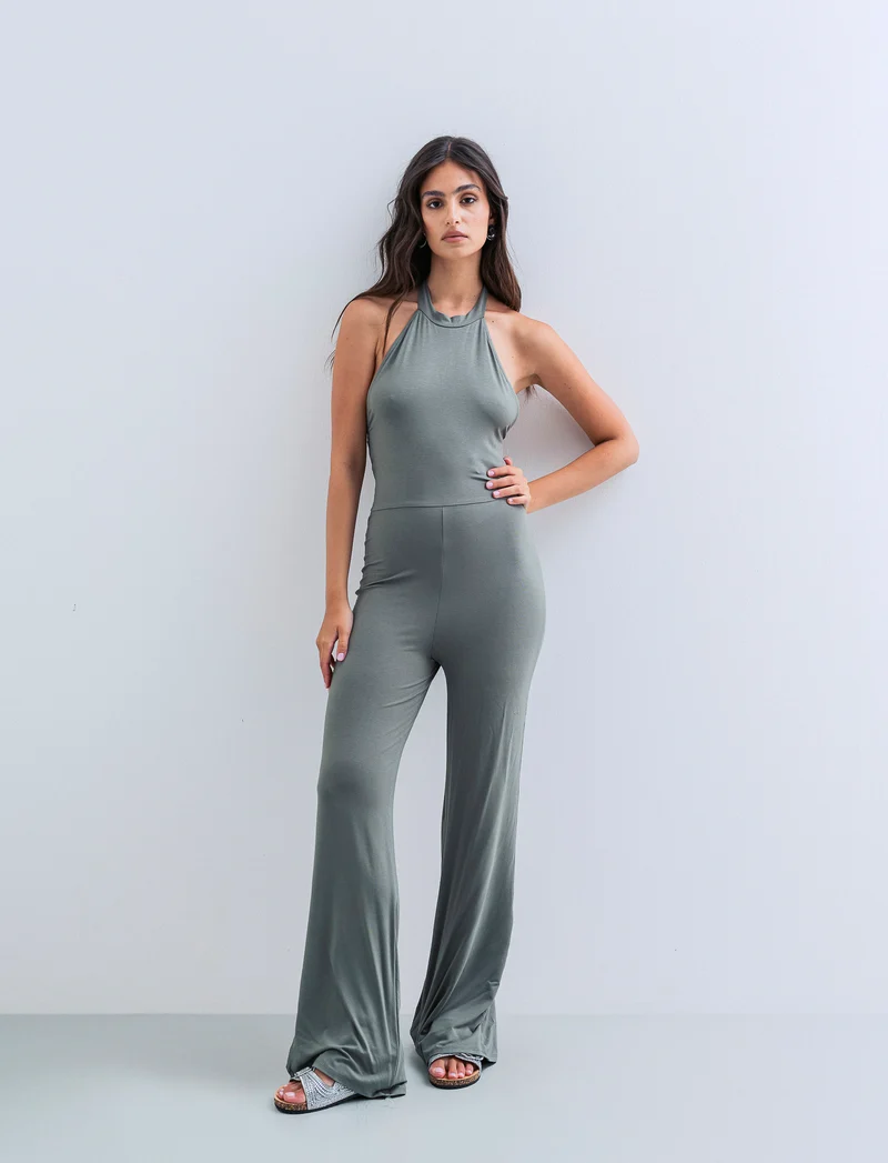 Jump suit con scollo halterneck - Verde salvia