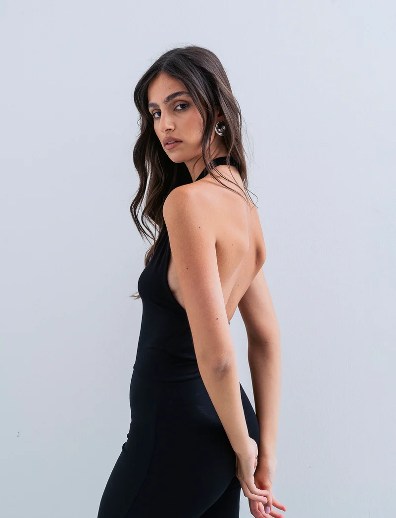 Jump suit con scollo halterneck - Nero
