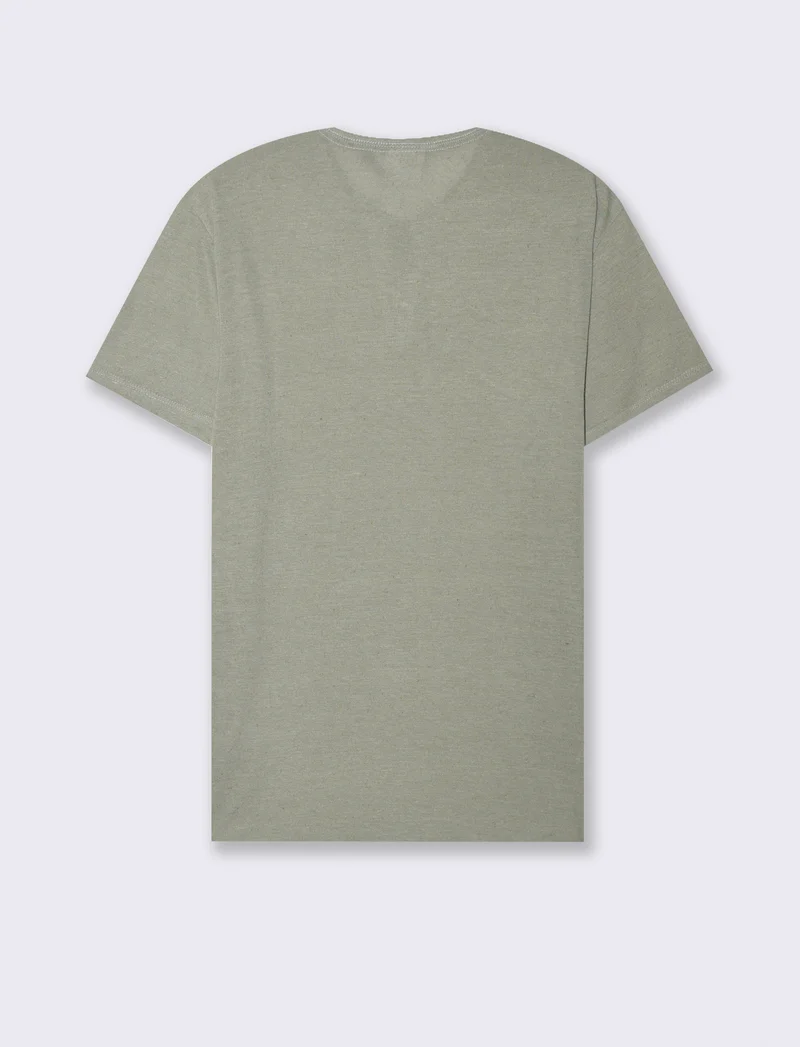 T-shirt serafino struttura misto lino da uomo - Verde
