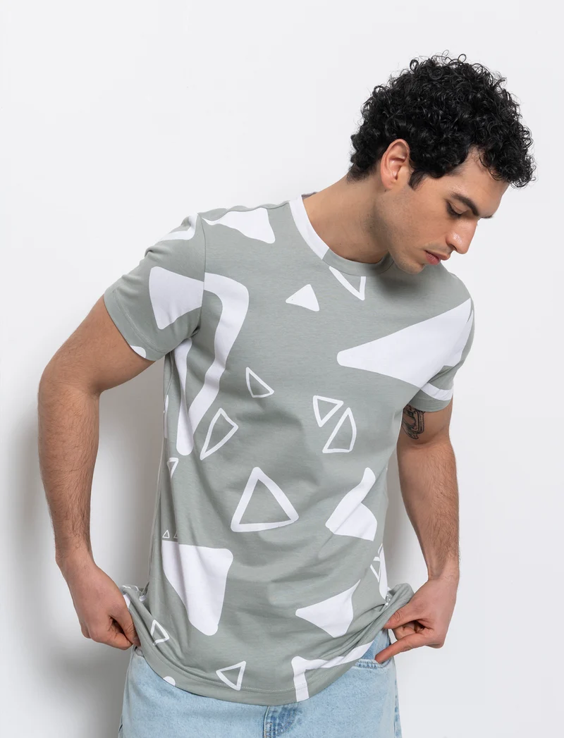 T-shirt in cotone con stampa astratta all over da uomo - Verde