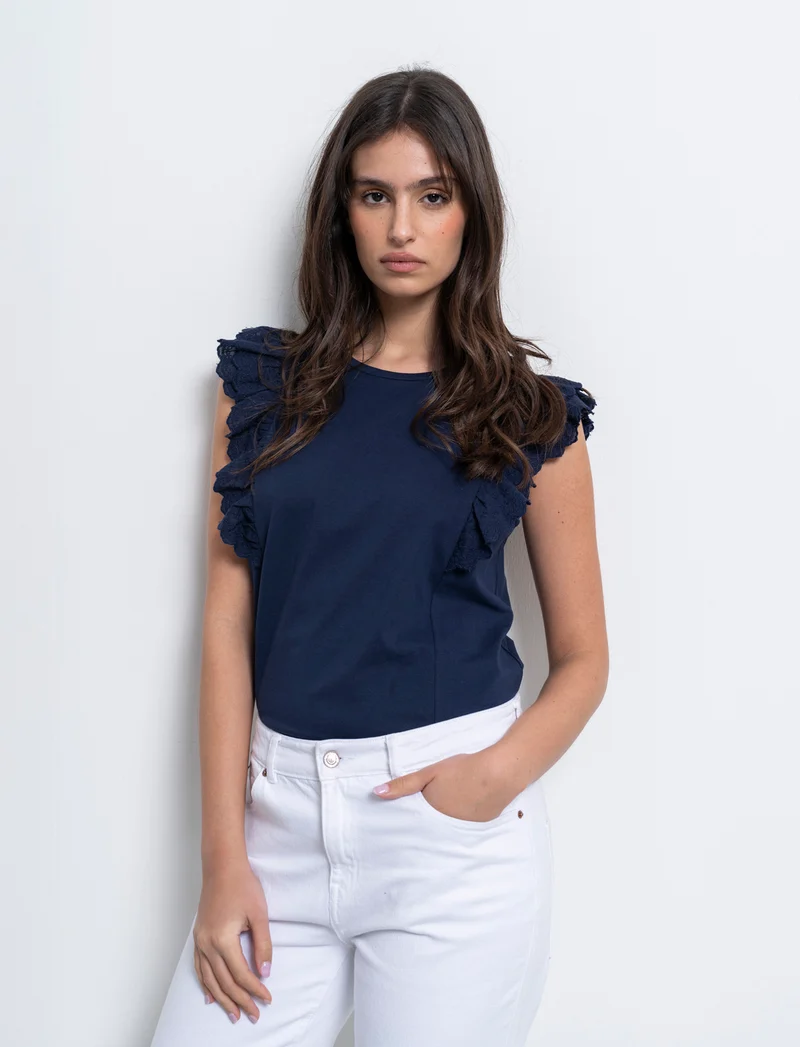 T-shirt con rouches da donna - Blu