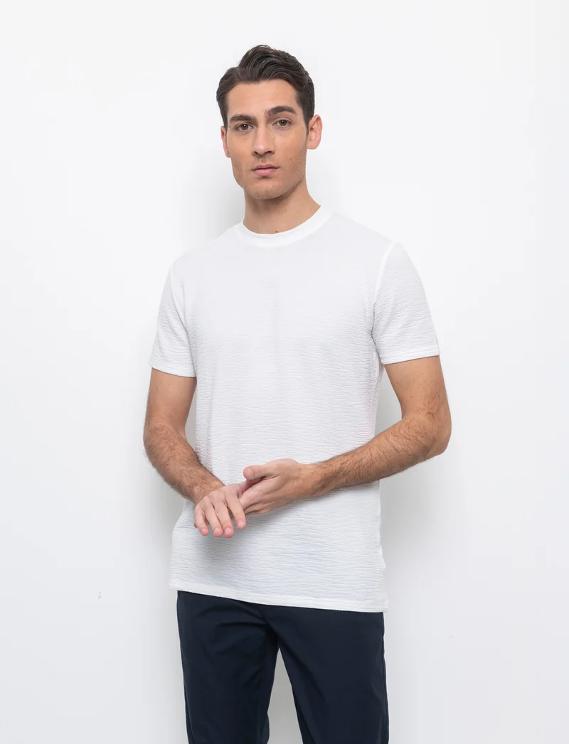 T-shirt effetto maglia jacquard da uomo - Bianco