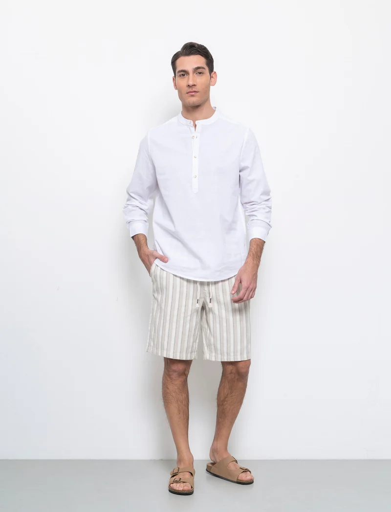 Bermuda a righe effetto lino da uomo - Beige