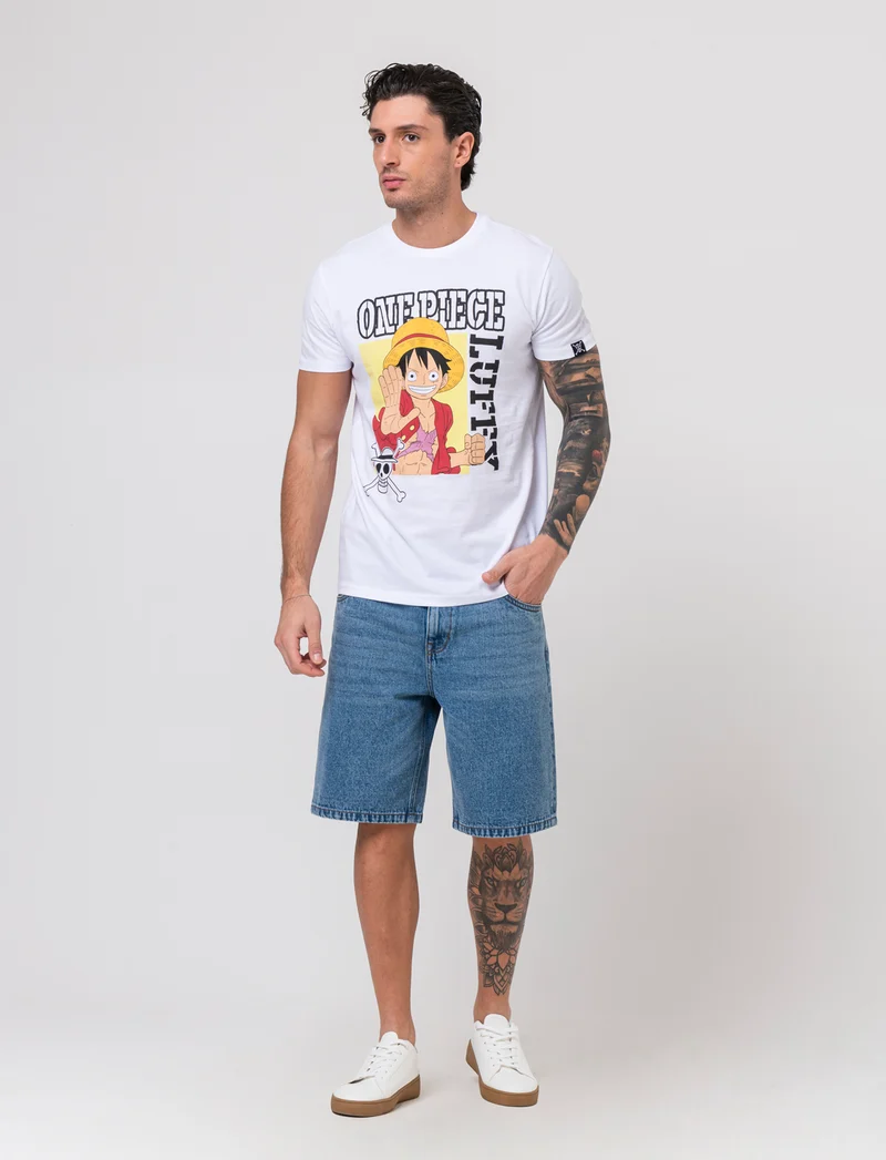 T-shirt con stampa One Piece da uomo - Bianco