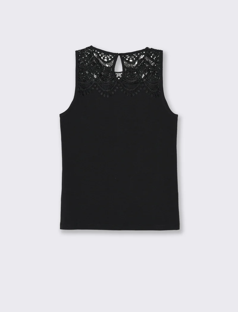 Top con pizzo da donna - Nero