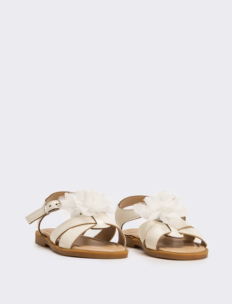 Sandalo da bambina con fiore - Bianco