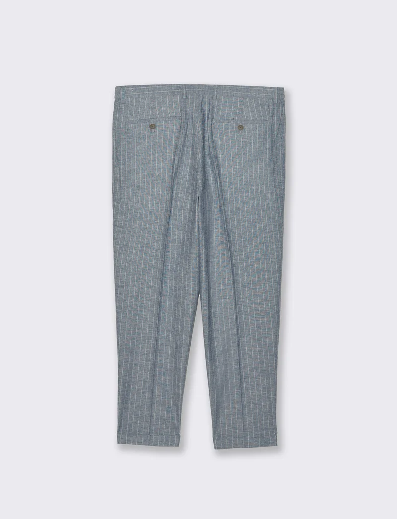 Pantaloni da completo tessuto linen blend da uomo - Blu