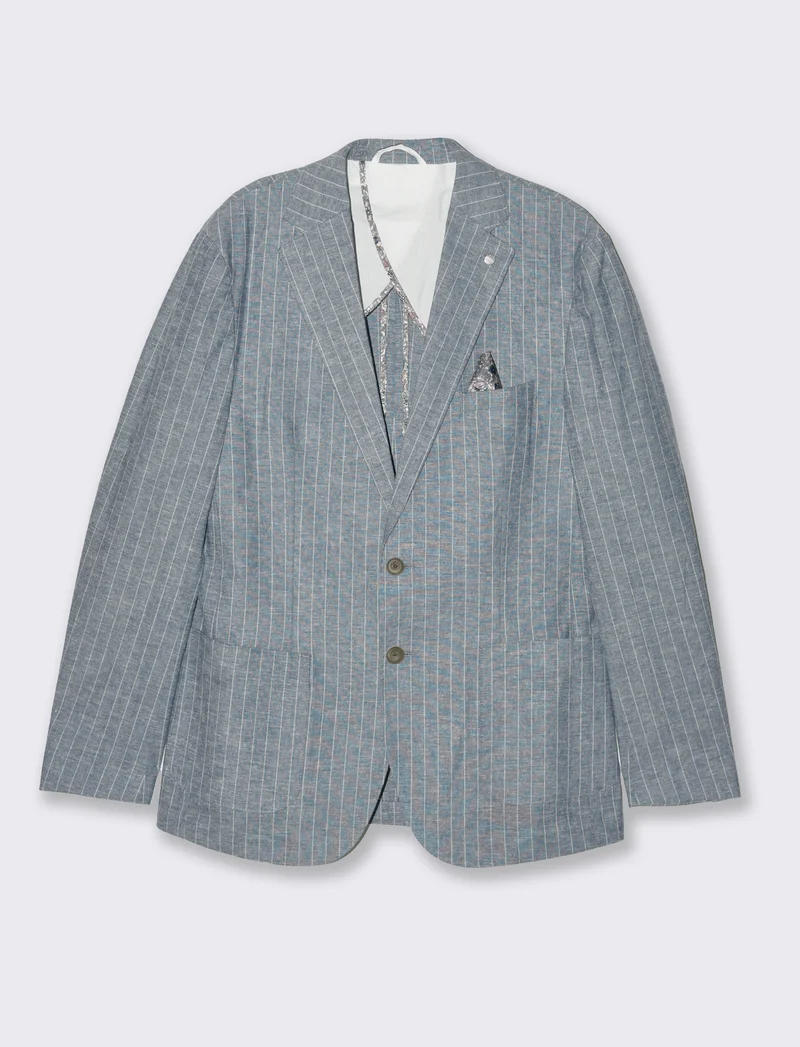 Blazer da completo tessuto linen blend da uomo - Blu