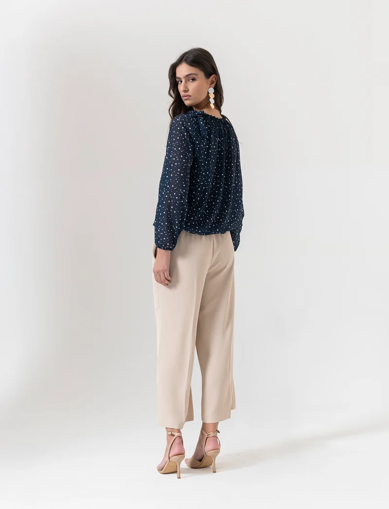 Pantalone coulotte con tasche ed elastico al dietro - Beige