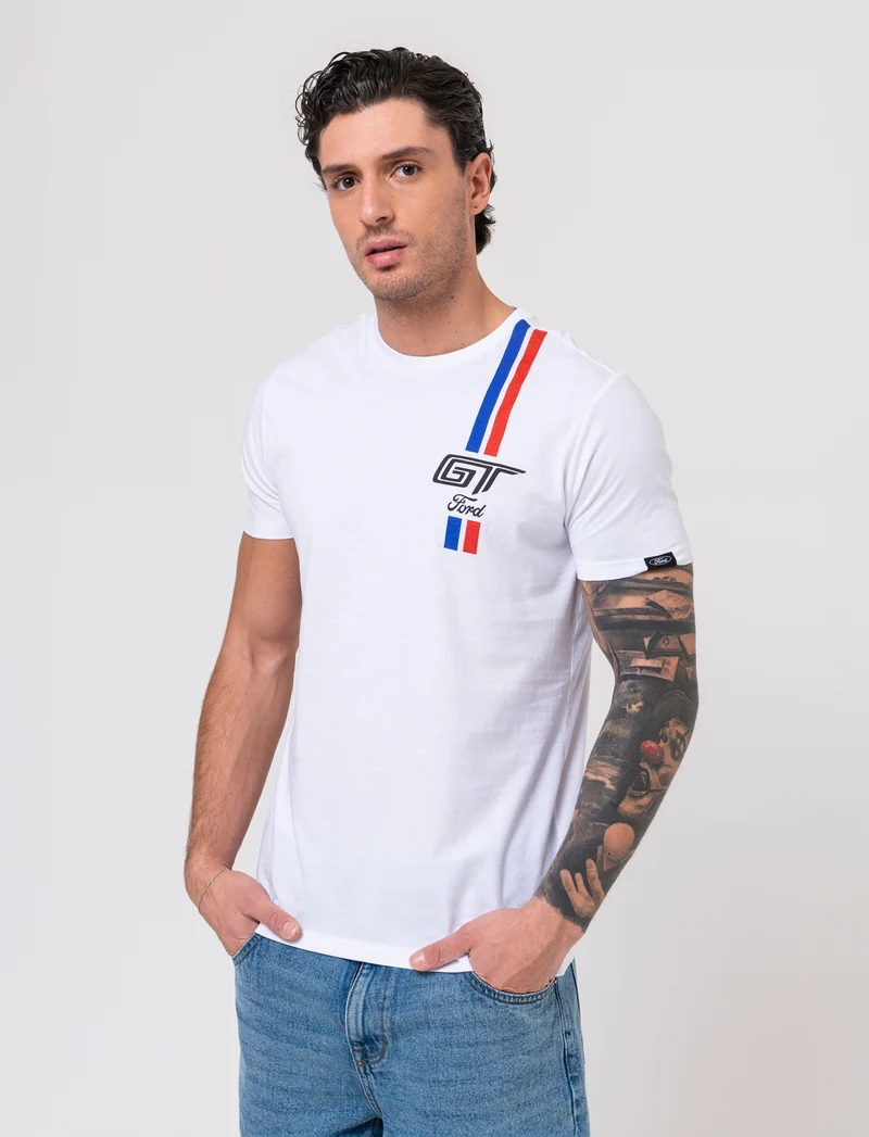 T-shirt stampa Ford GT/MUSTANG da uomo - Bianco