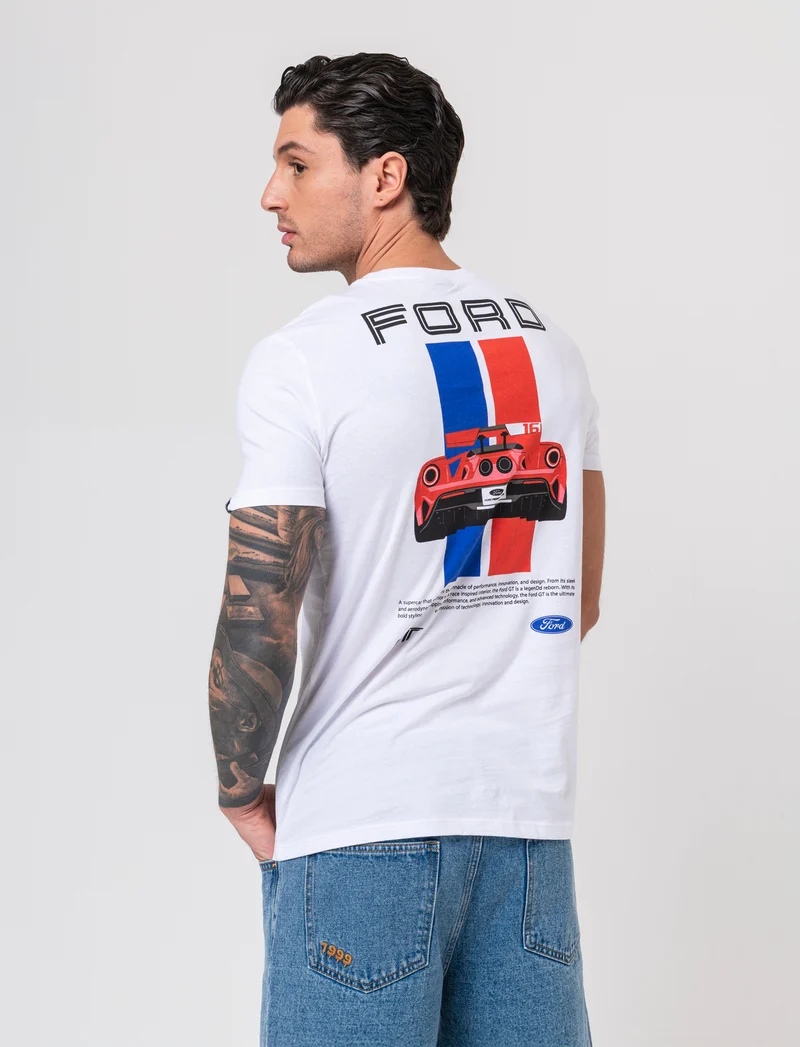 T-shirt stampa Ford GT/MUSTANG da uomo - Bianco