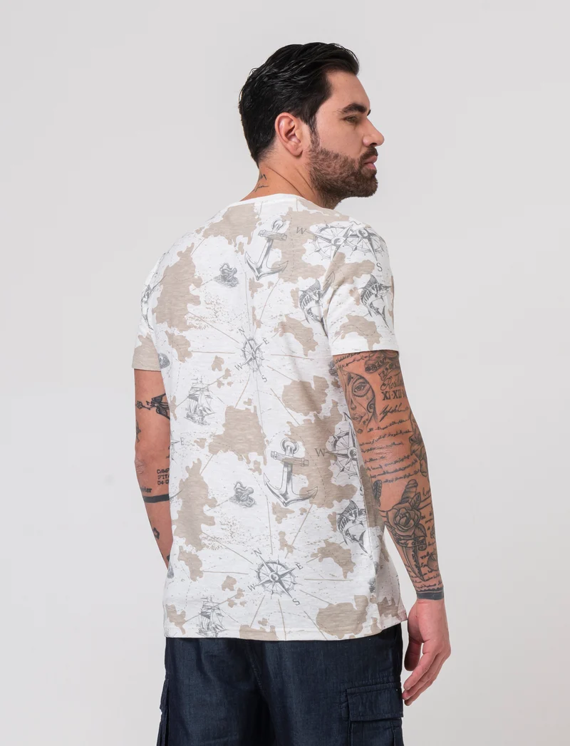 T-shirt in cotone con stampa all over da uomo - Bianco